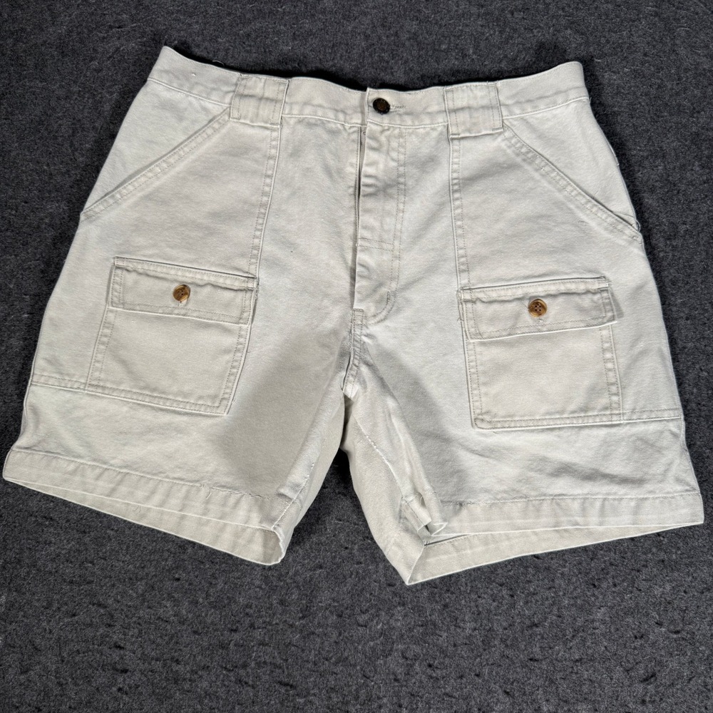 Pacific Crest Pac-Cloth Mens 34 Cargo Shorts Beige Cotton Canvas 6-Pocket VTG